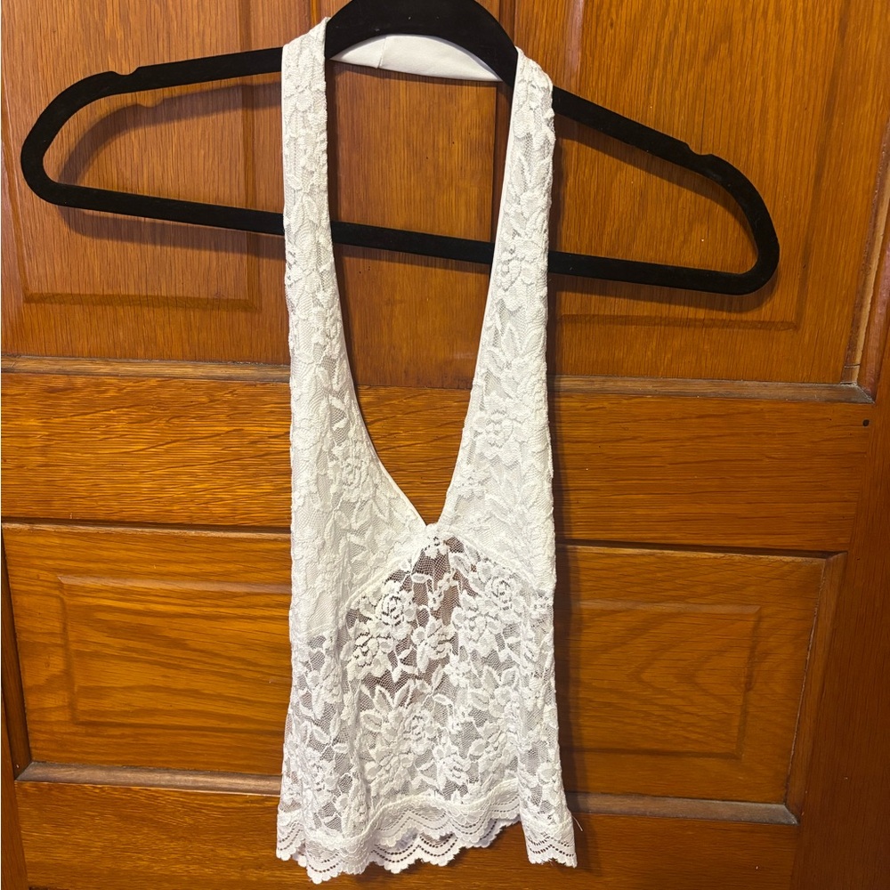 White Floral Lace Halter Tank Top